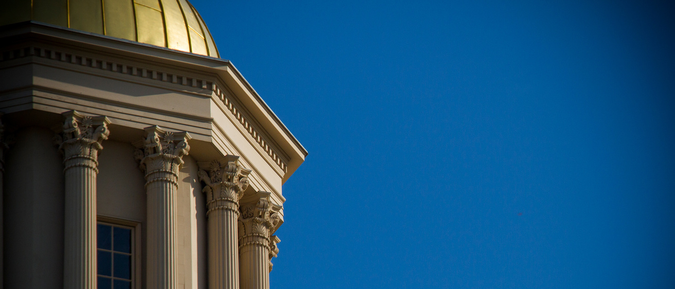 Closeup of the dome on top of the University of Iowa's Old Capitol.